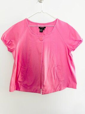 Sandro Sportswear Pink Cropped Swing Jacket Puff Sleeve Single Button Size Large